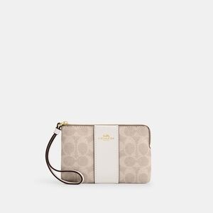 Coach Outlet Corner Zip Wristlet In Signature Canvas With Stripe